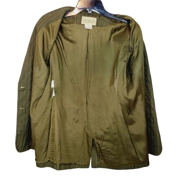 Vintage Jones New York Country Linen Blend Green Textured Striped Blazer Size 12 - Picture 7 of 10